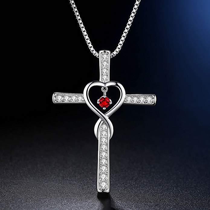 Infinity Cross Birthstone Pendant Necklace for Women