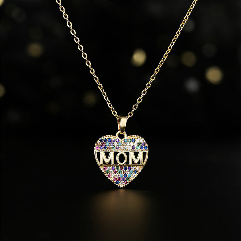 Peach Heart MOM Pendant Necklace