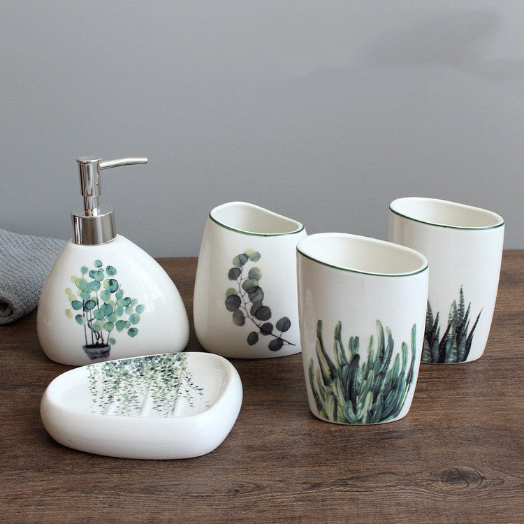 Green Plants Ceramic Wash Bathroom Supplies Wash Set