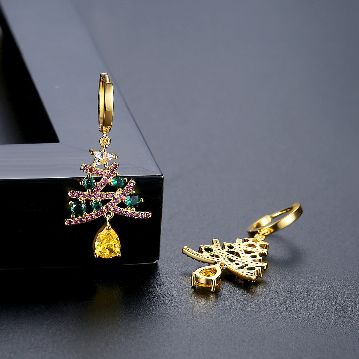 Colourful Rhinestone Christmas Tree Earrings