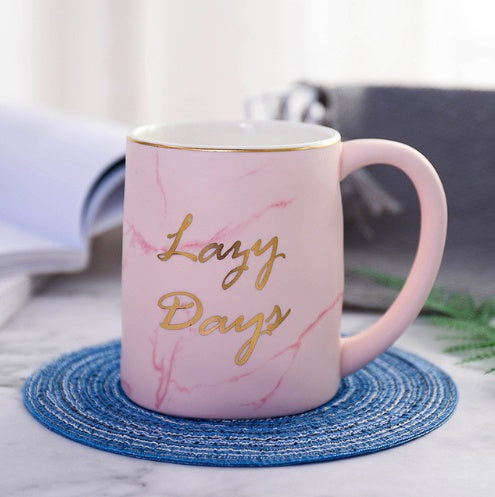 Marble Ceramic Mug Set with Gold Outline