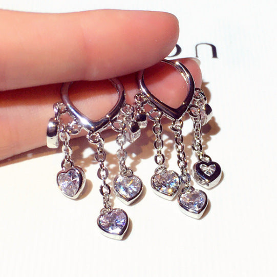 Heart-Shaped Zircon Inlaid Earrings – Trendy Design Eardrops