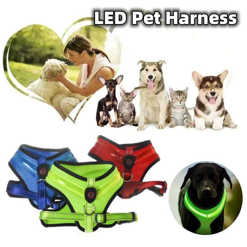 LED Dog Harness - USB Rechargeable Reflective Chest Strap for Large Dogs