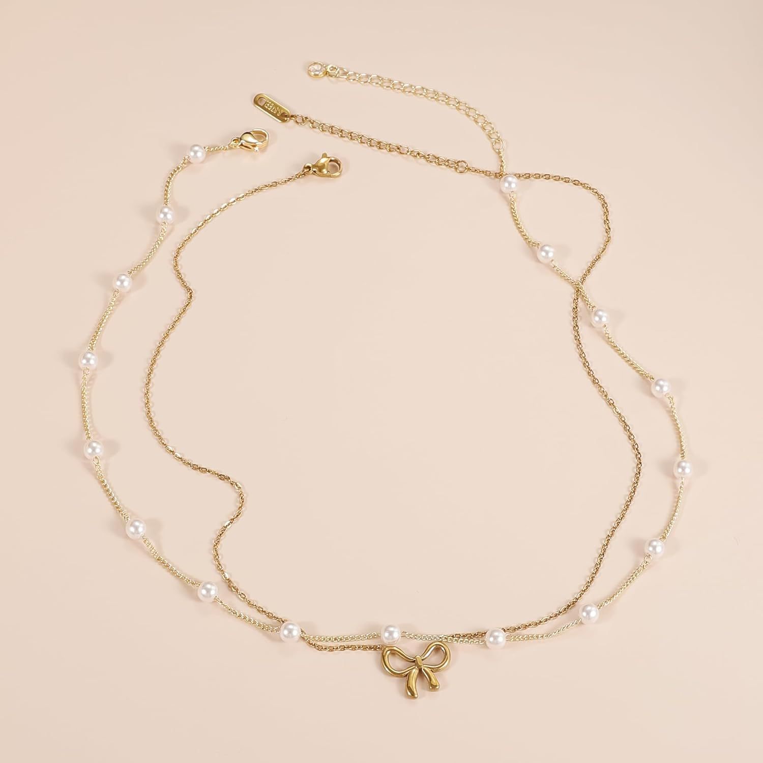 Double Layer Pearl Bow Pendant Necklace