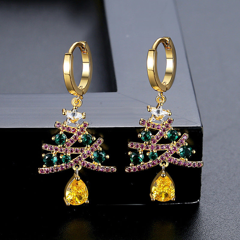 Colourful Rhinestone Christmas Tree Earrings