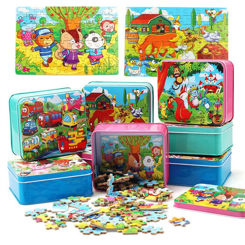 Educational Development Toy for Kids - 80PCS Wooden Animal Puzzle