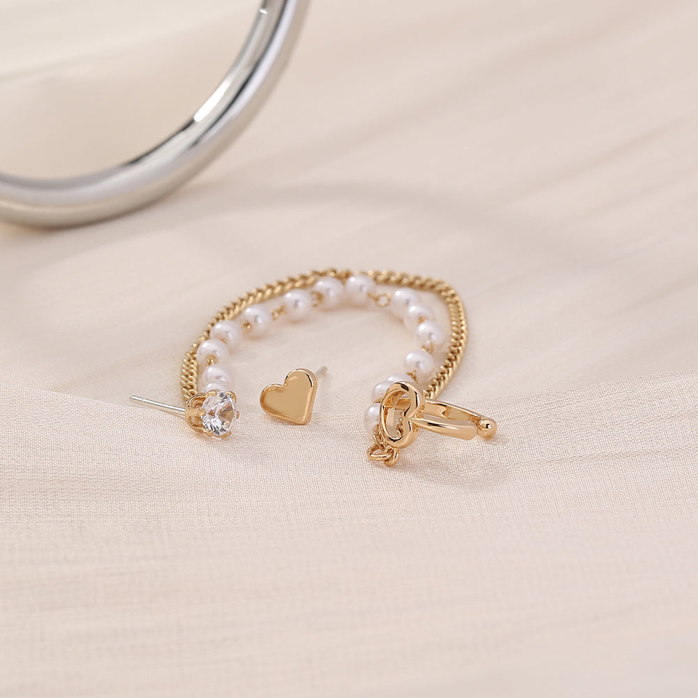 Korean Pearl Earbone Clip No-Hole Love Earrings