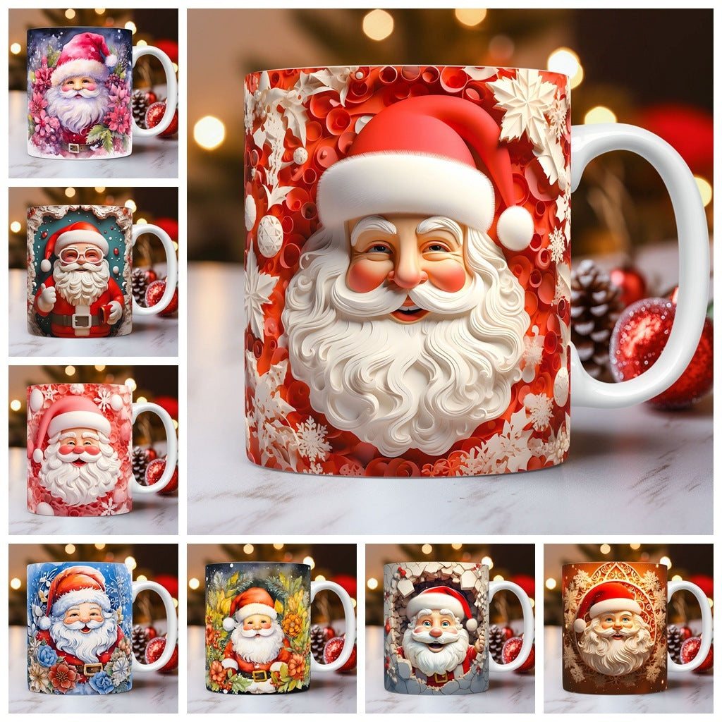 3D Christmas Ceramic Mug - Snowman & Santa Design