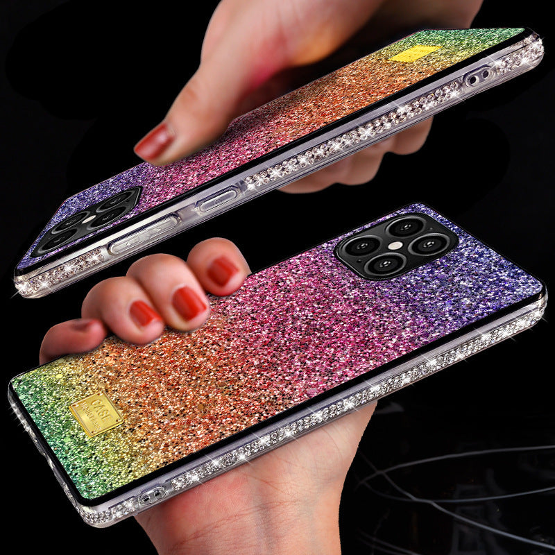 Rainbow Leather Diamond Phone Case