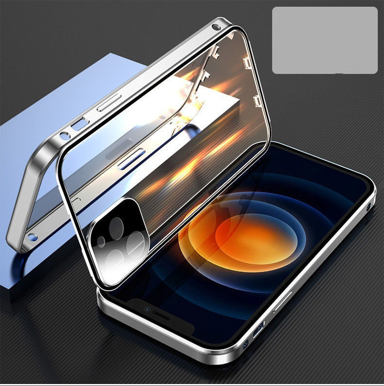 Metal Frame Buckle Double-Sided Glass Case – Compatible with Apple
