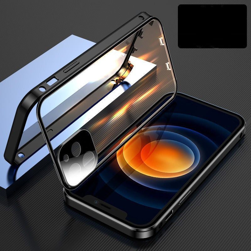 Metal Frame Buckle Double-Sided Glass Case – Compatible with Apple