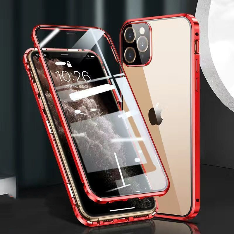 Metal Frame Buckle Double-Sided Glass Case – Compatible with Apple