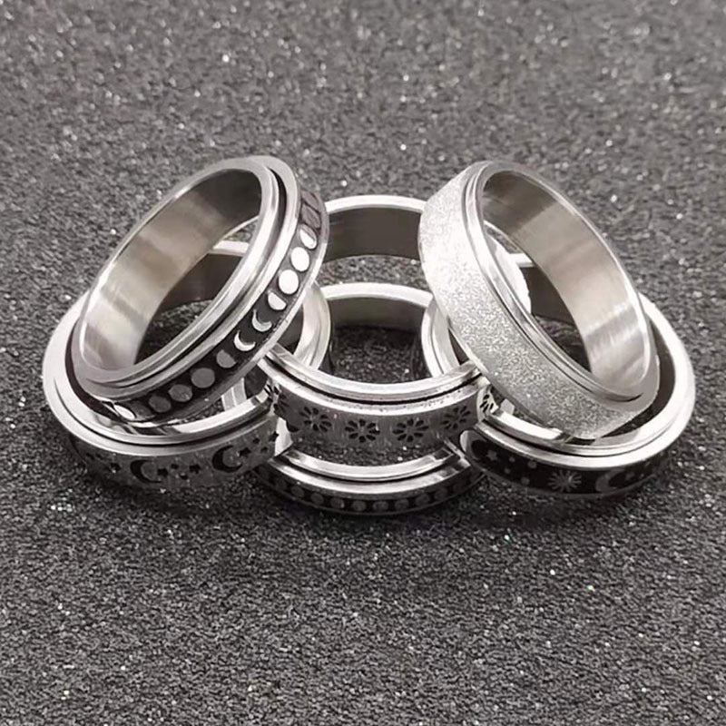 Stainless Steel Spinner Ring β Moon & Stars Anxiety Relief