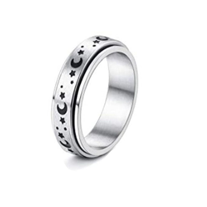 Stainless Steel Spinner Ring β Moon & Stars Anxiety Relief