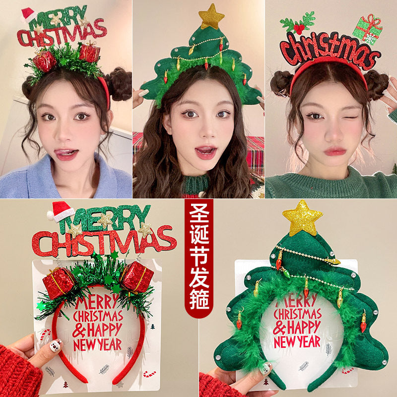 Christmas Hairband Decoration Tree Headband Bow Hair Clip