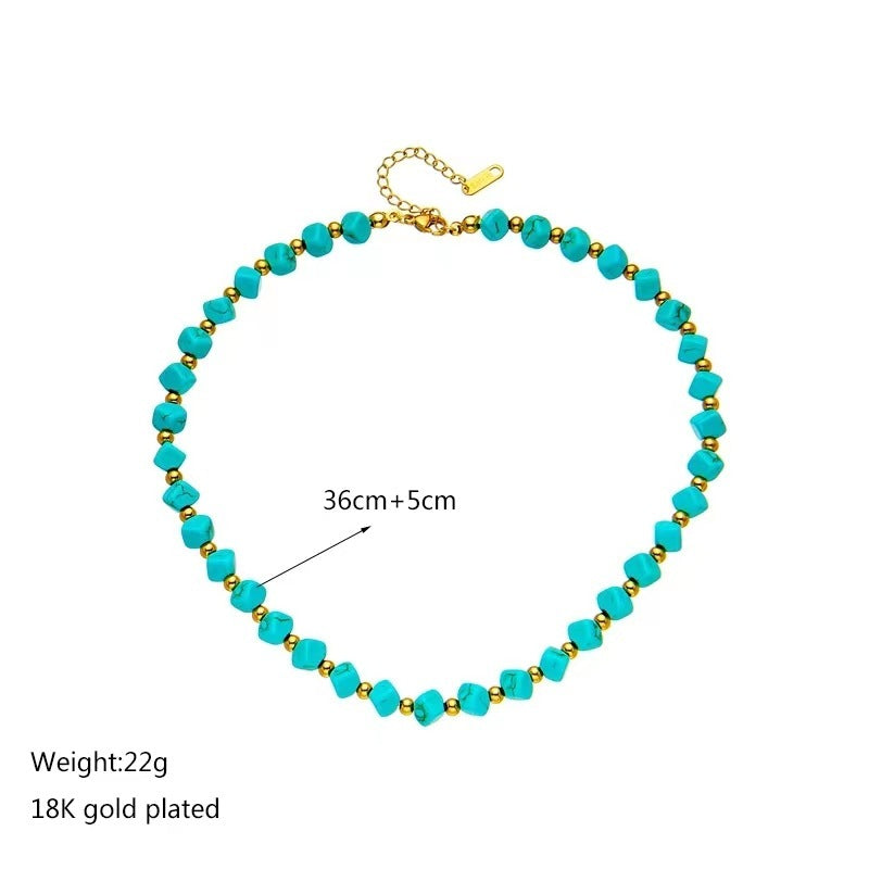 Turquoise French Retro Beaded Necklace For Women