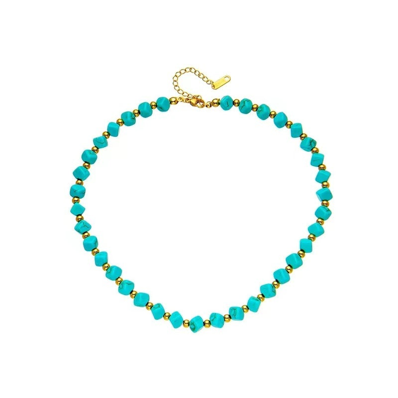 Turquoise French Retro Beaded Necklace For Women