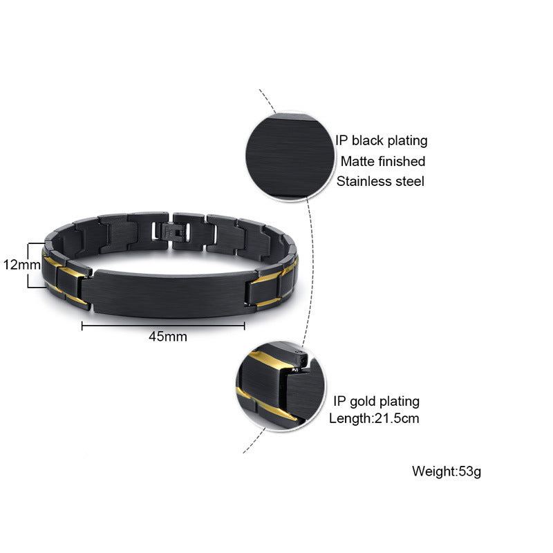 Custom Engraved Black Matte Chain Bracelet for Men