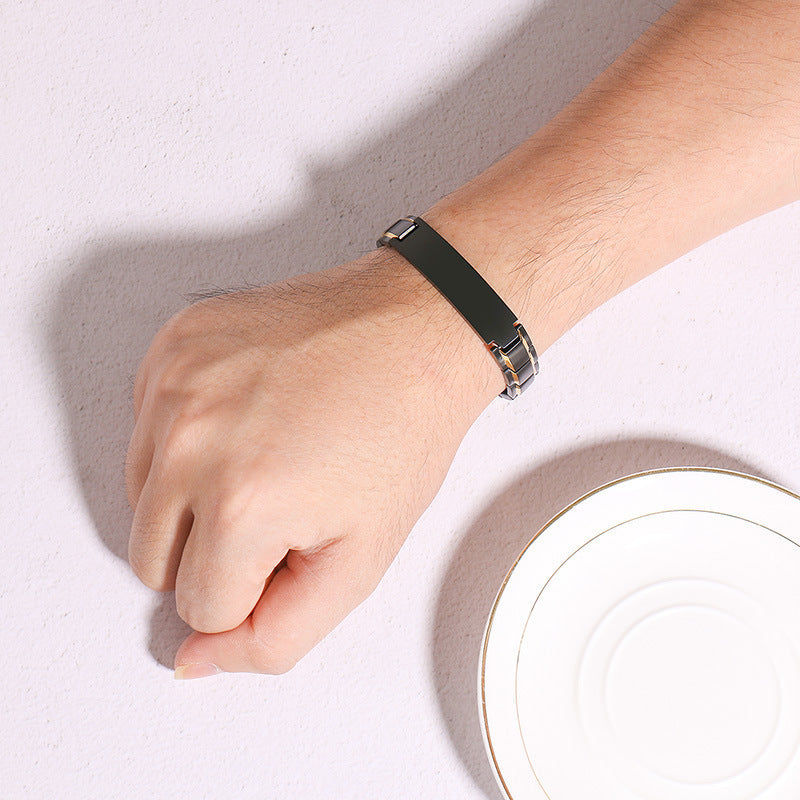 Custom Engraved Black Matte Chain Bracelet for Men