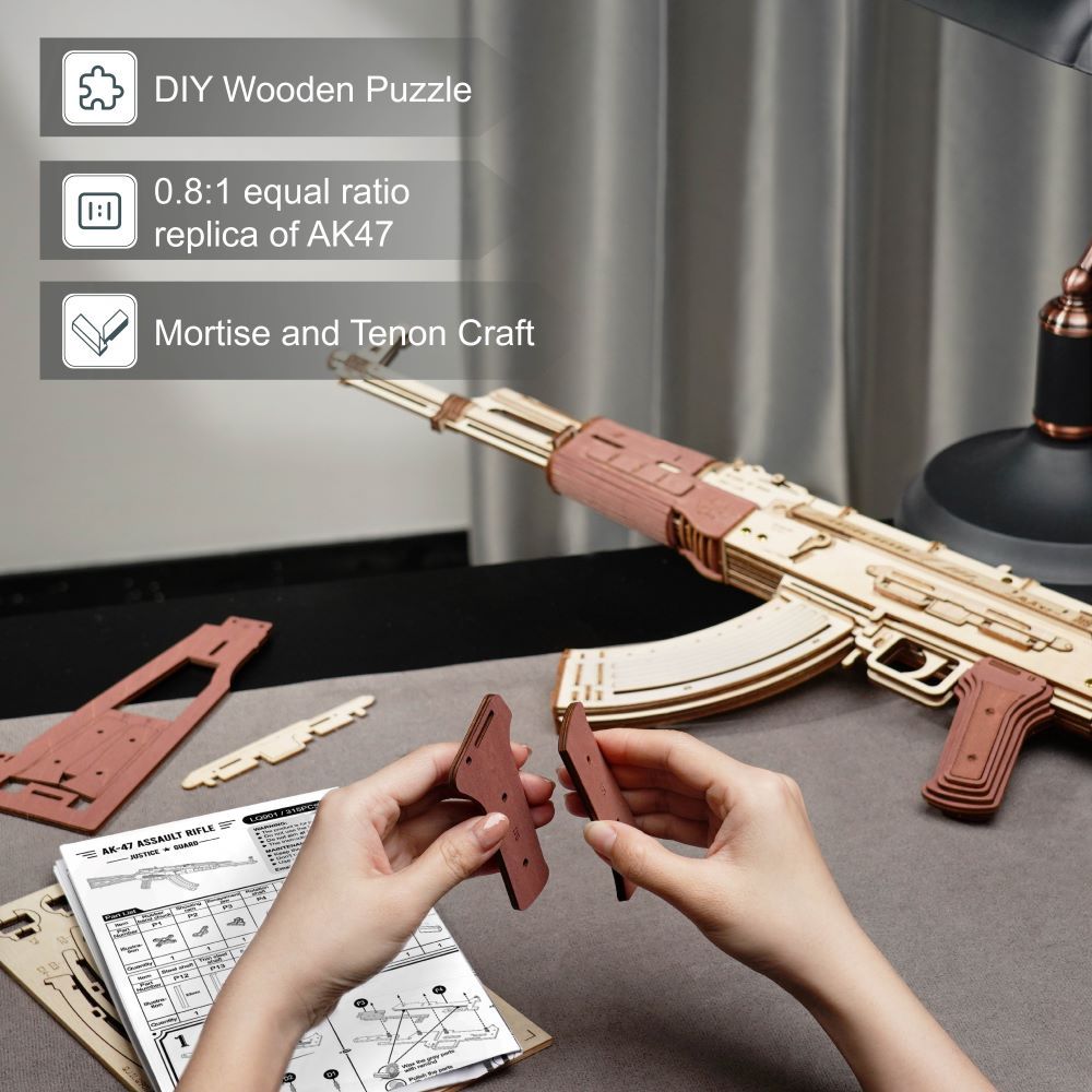 Rokr AK-47 3D Wooden DIY Toy Gun β Automatic & Manual Firing