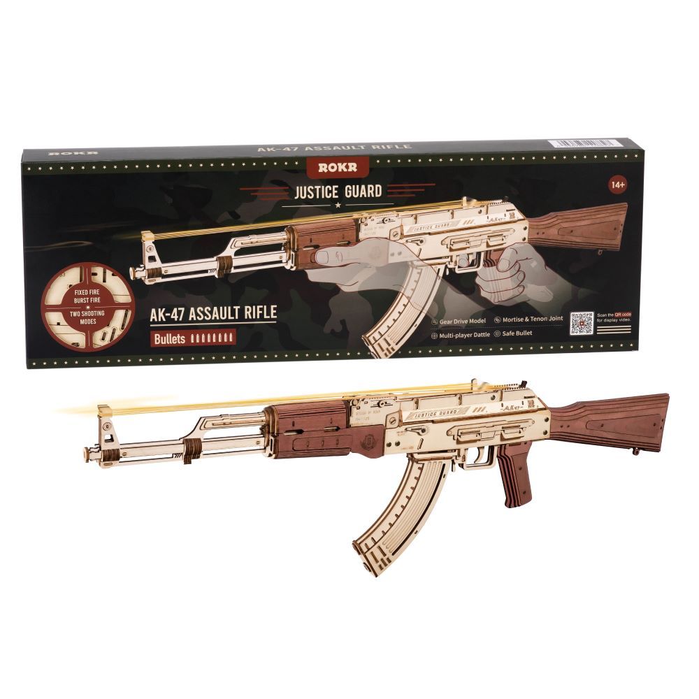 Rokr AK-47 3D Wooden DIY Toy Gun β Automatic & Manual Firing