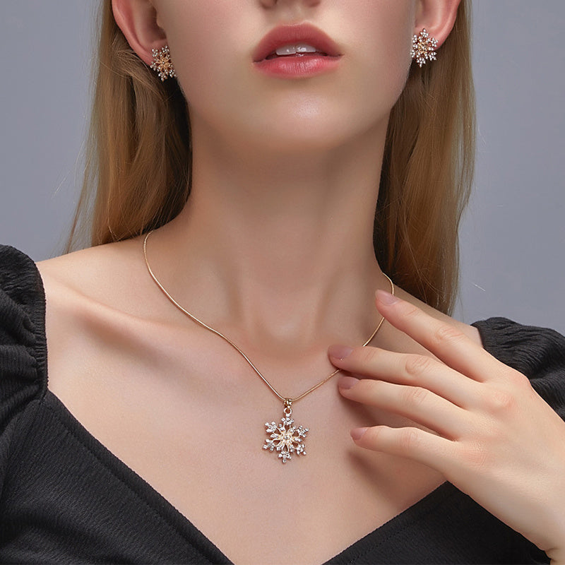 Necklace Set with Rhinestone Earrings & Clavicle Pendant