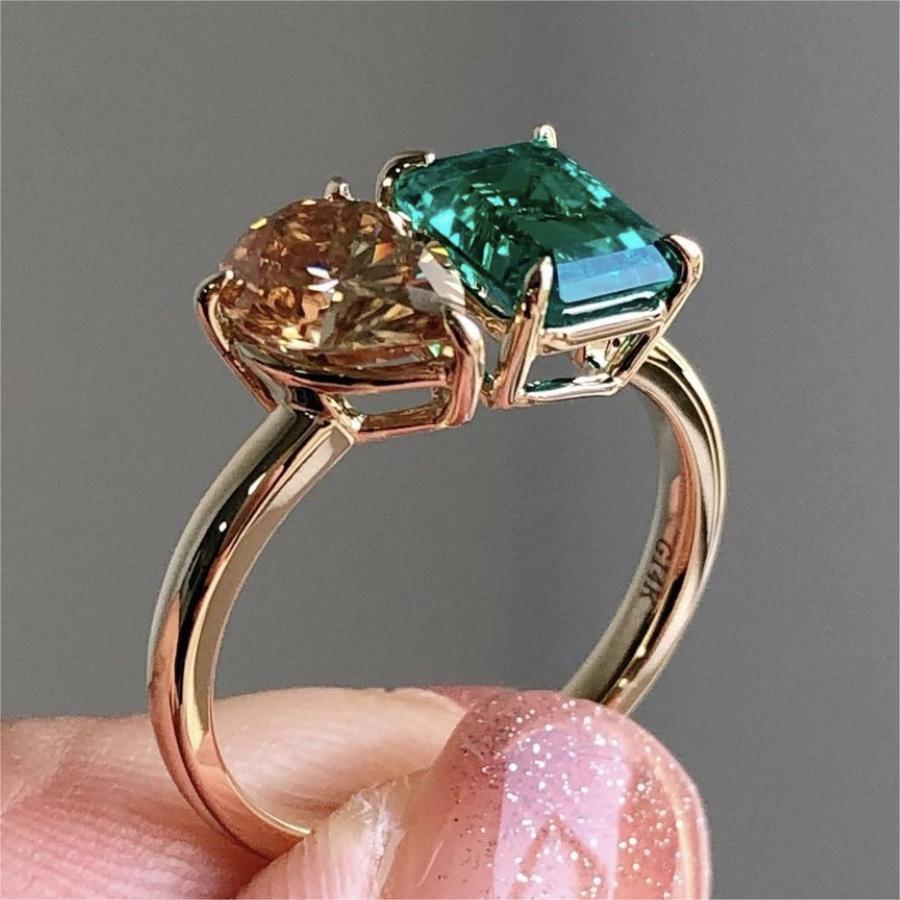 Luxury Green-Yellow Zircon Square Gold Ring