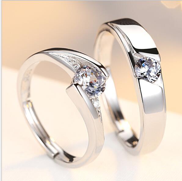 Simulated Diamond Couple Rings - 925 Silver Wedding Bands