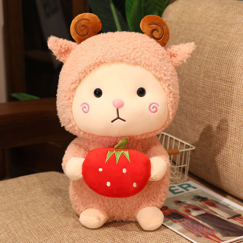 Little Sheep Plush Toy With Strawberry