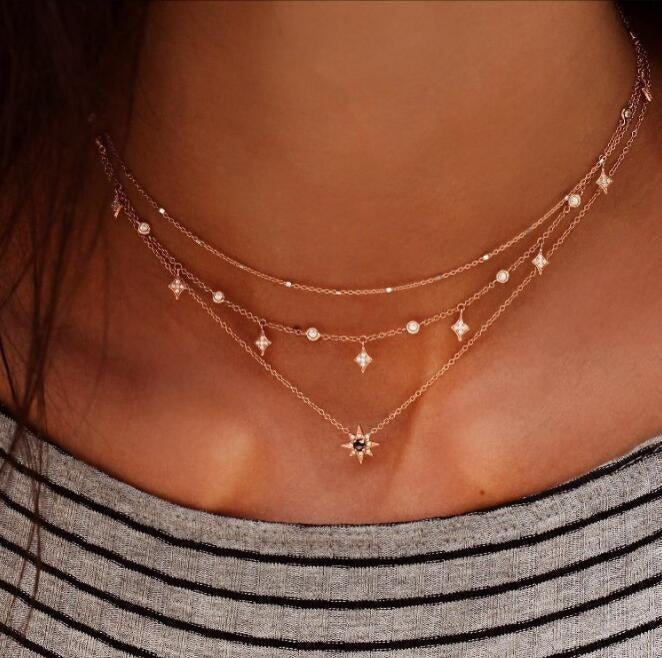 Multi-layer star pendant handmade alloy necklace
