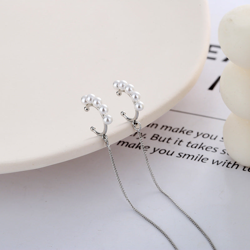 New Chain One-piece Pearl Ear Bone Clip Earrings For Women