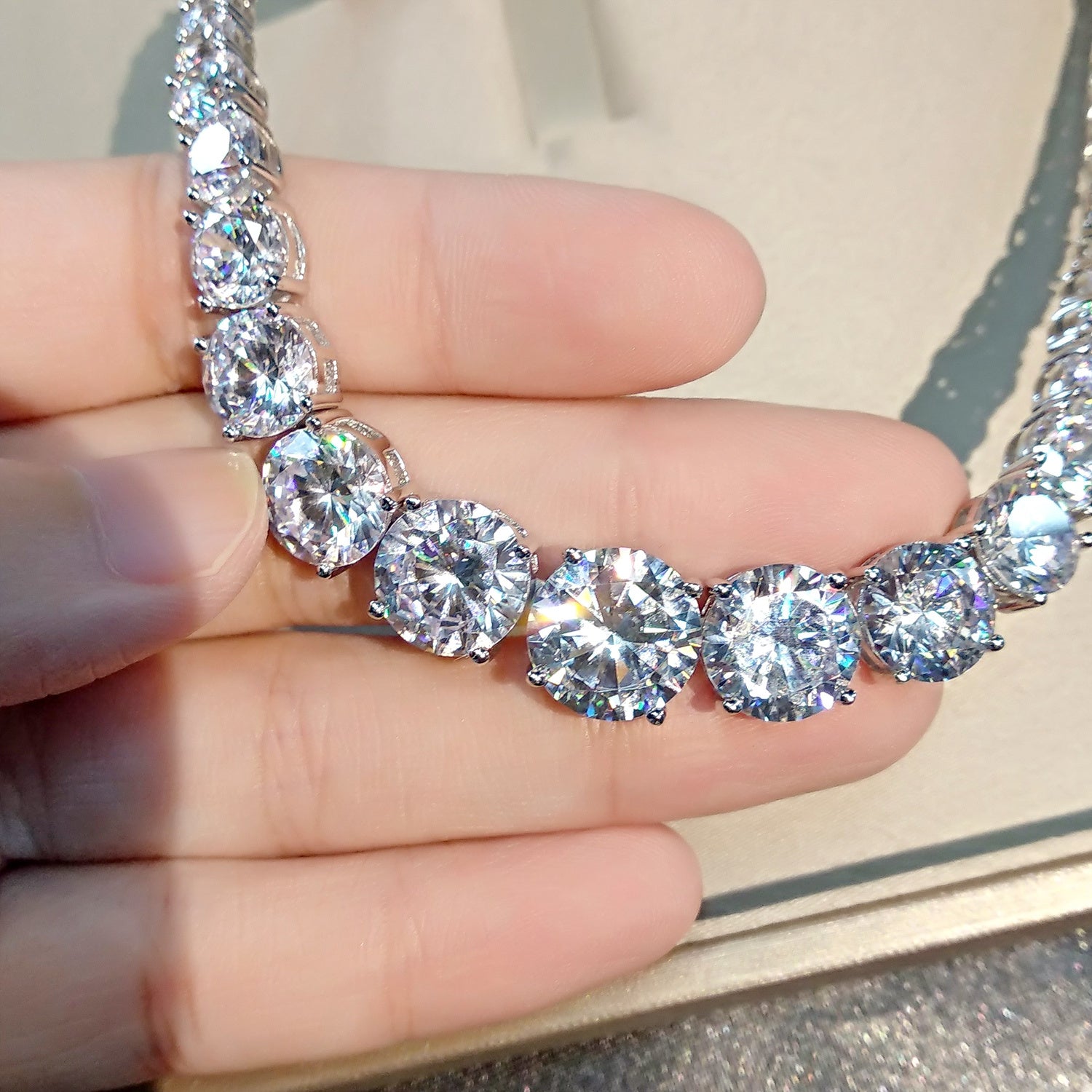 925 Sterling Silver Single Row Full Diamond Necklace