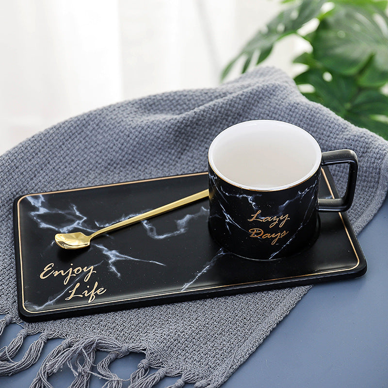 Marble Ceramic Mug Set with Gold Outline