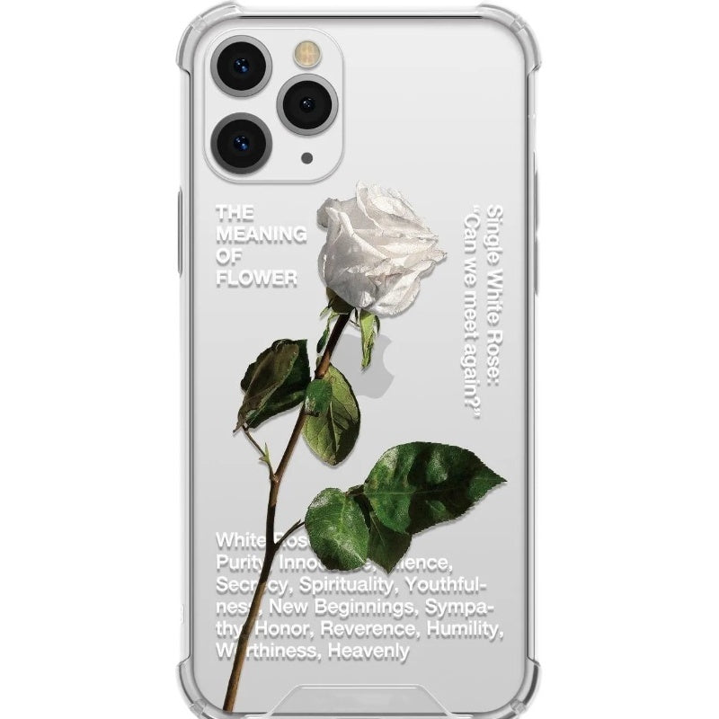 White Rose Branch Simple Transparent Mobile Phone Case