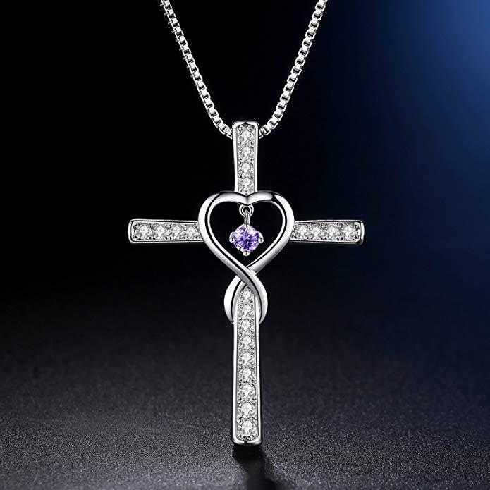 Infinity Cross Birthstone Pendant Necklace for Women