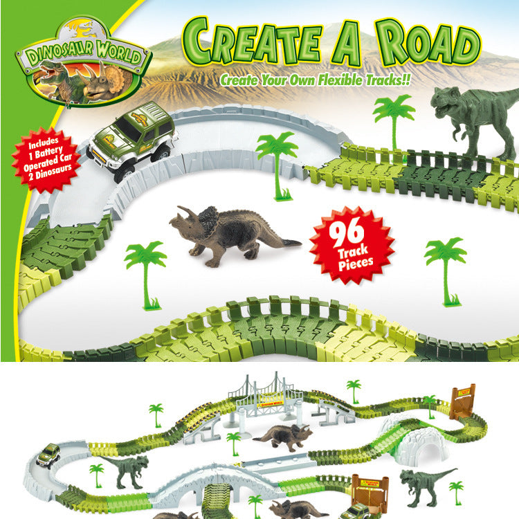 Dinosaur electric track car toy DIY assembly double - layer puzzle toy