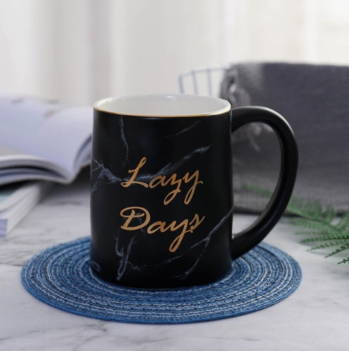 Marble Ceramic Mug Set with Gold Outline