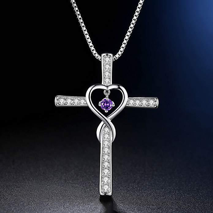 Infinity Cross Birthstone Pendant Necklace for Women