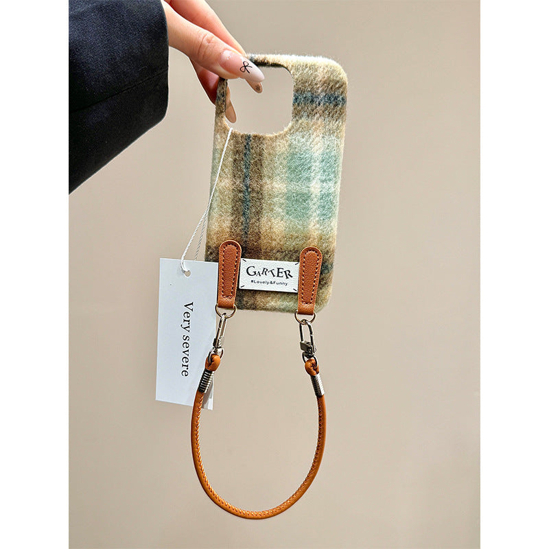 Ins Autumn And Winter Flannel Contrast Color Check Applicable Phone Case
