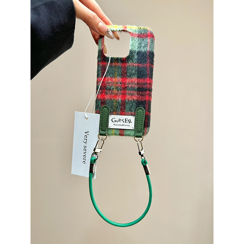Ins Autumn And Winter Flannel Contrast Color Check Applicable Phone Case