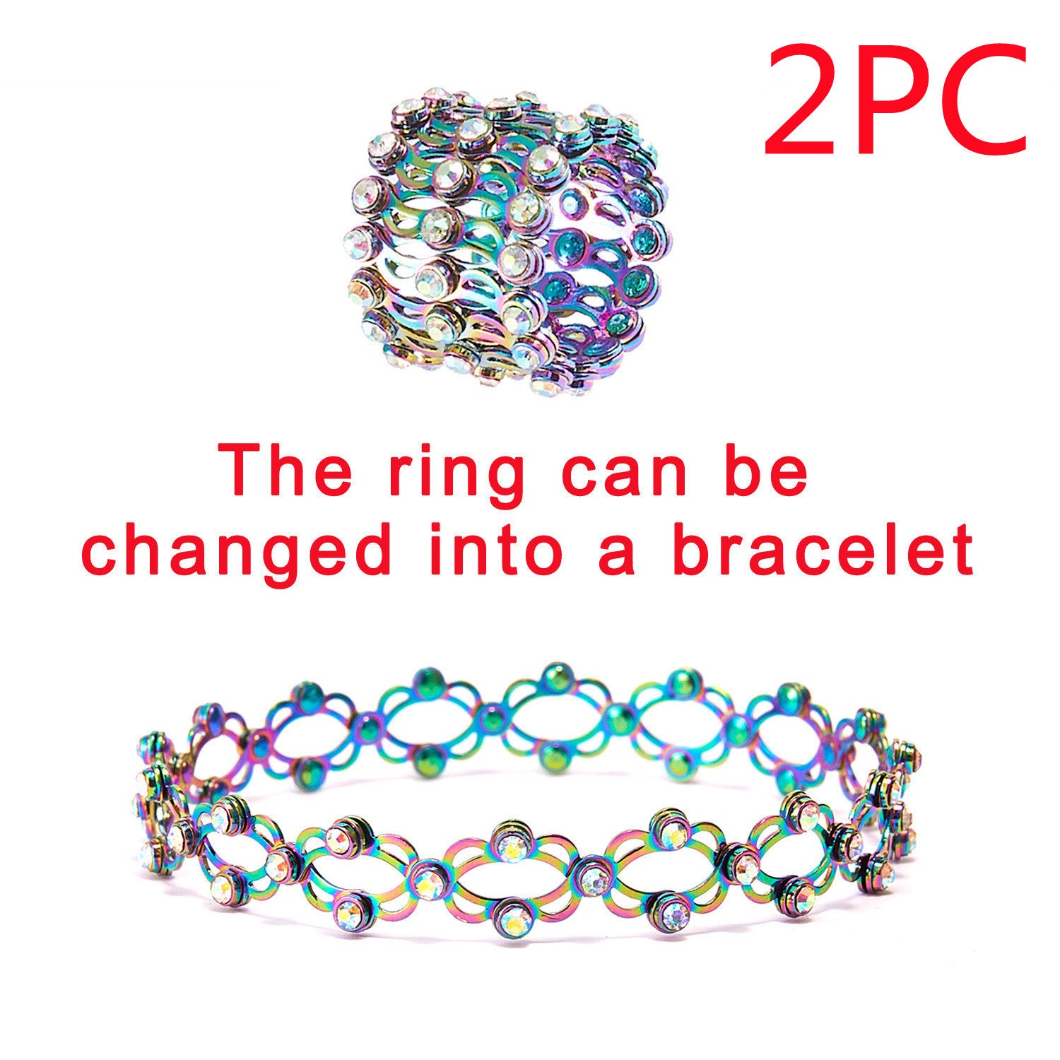 2-in-1 Adjustable Rhinestone Ring Bracelet