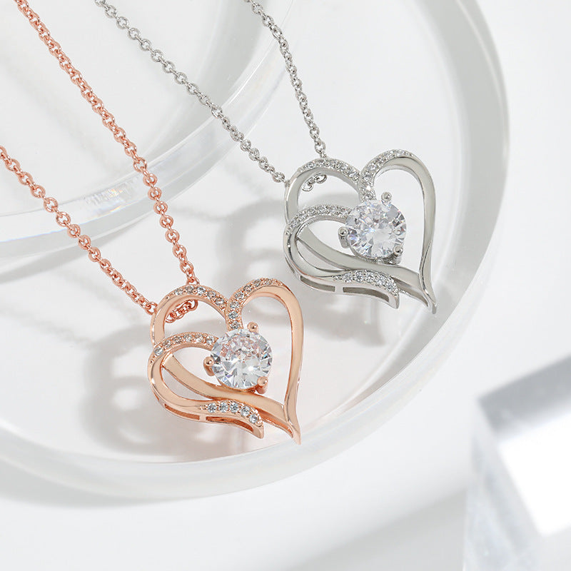 Zircon Double Heart Necklace Valentine's Jewellery