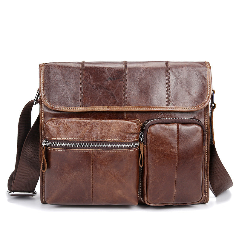 Men's Retro Leather Satchel - Oil Wax Finish & Casual Style