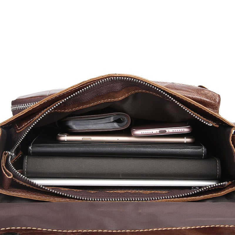 Men's Retro Leather Satchel - Oil Wax Finish & Casual Style