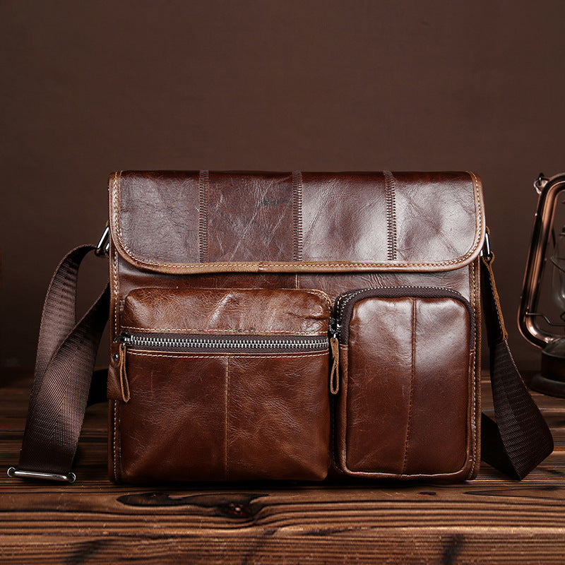Men's Retro Leather Satchel - Oil Wax Finish & Casual Style