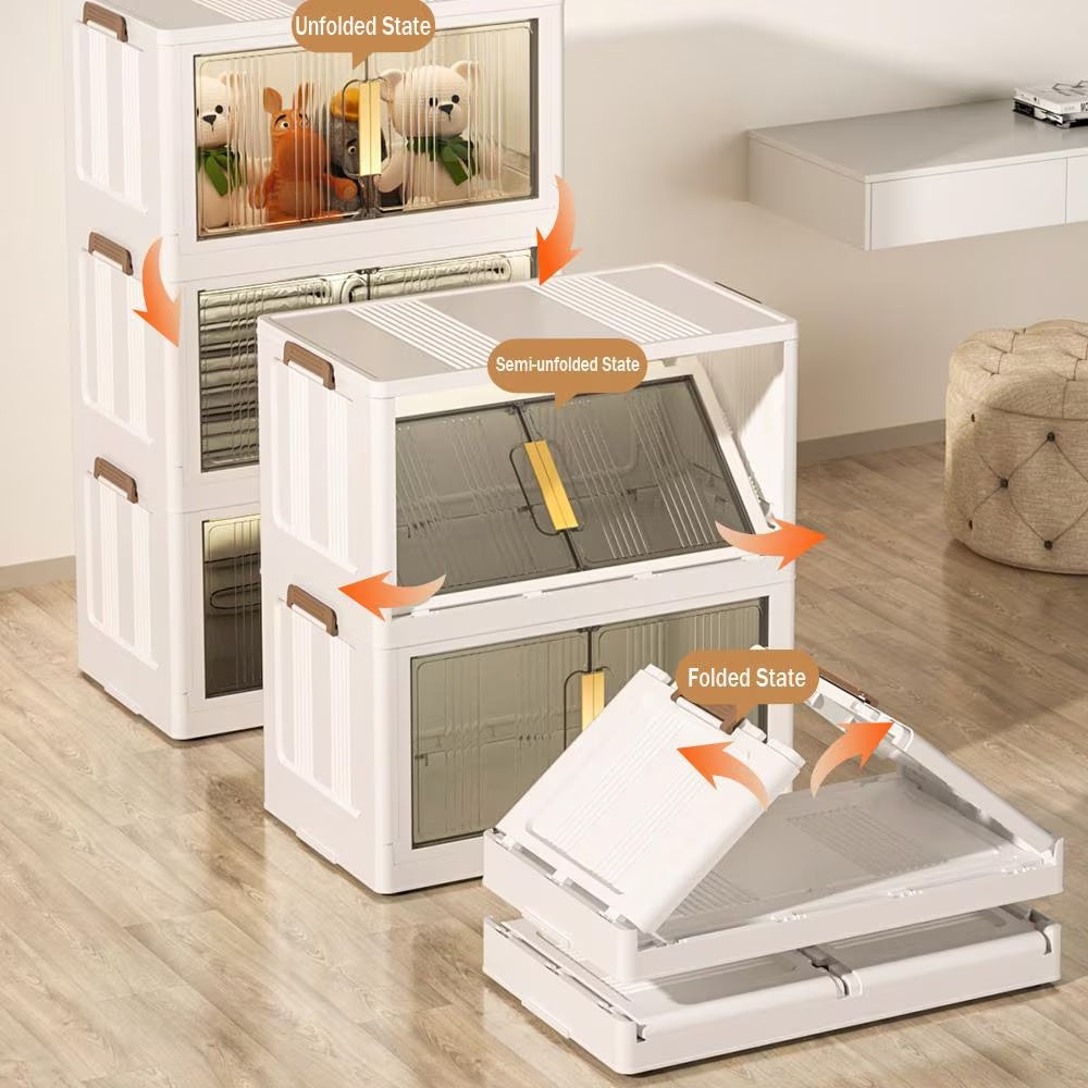 Folding Storage Box With Door Fold-able Storage Cabinet Box