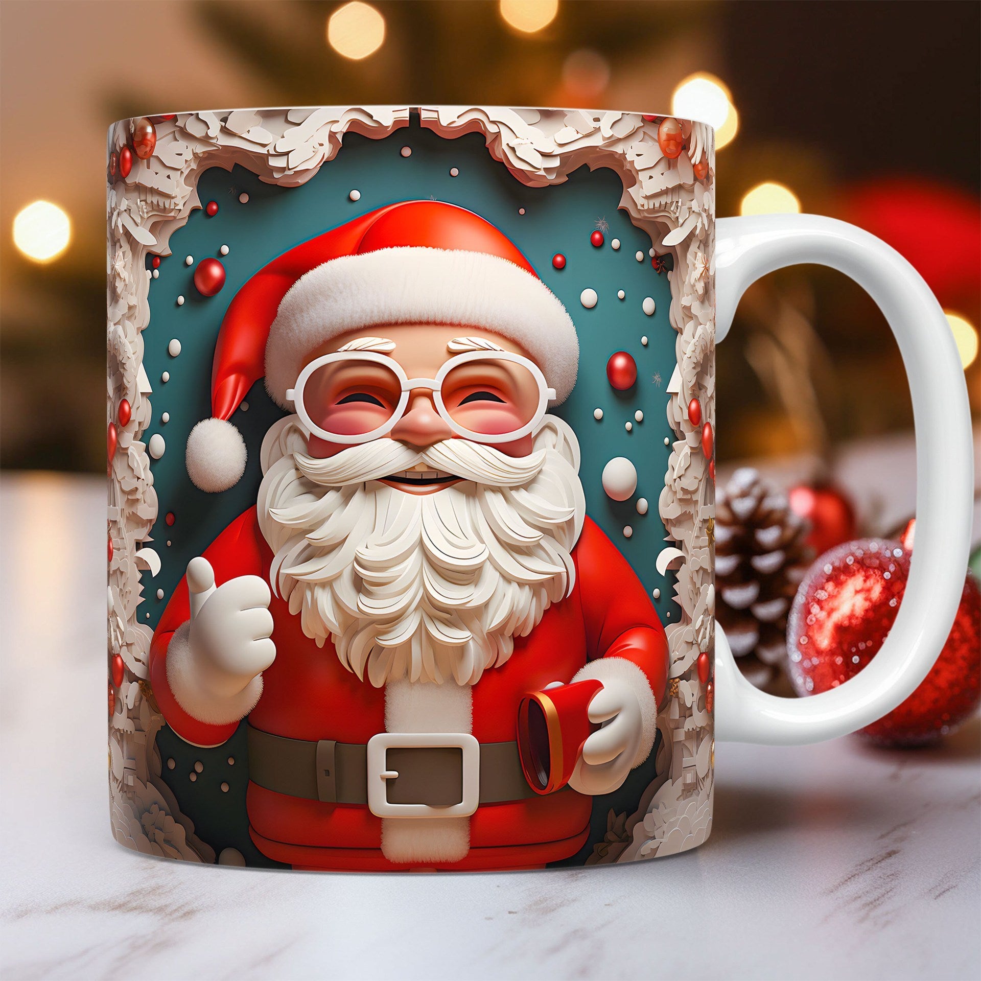 3D Christmas Ceramic Mug - Snowman & Santa Design