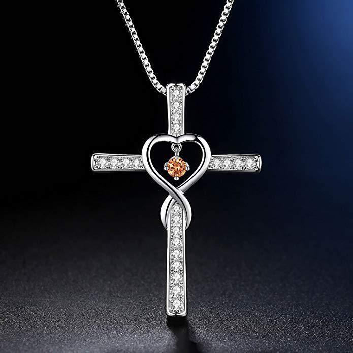 Infinity Cross Birthstone Pendant Necklace for Women