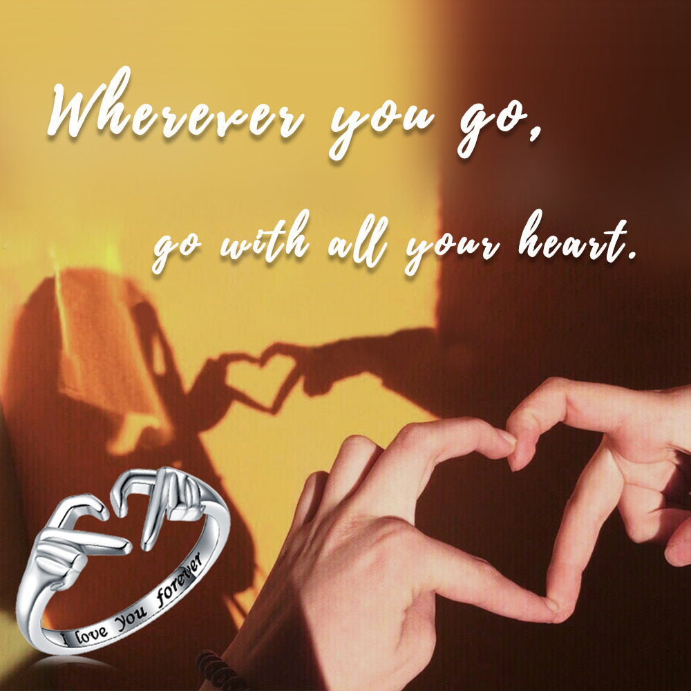 Romantic Heart Hand Hug Ring - Silver Couple Jewellery