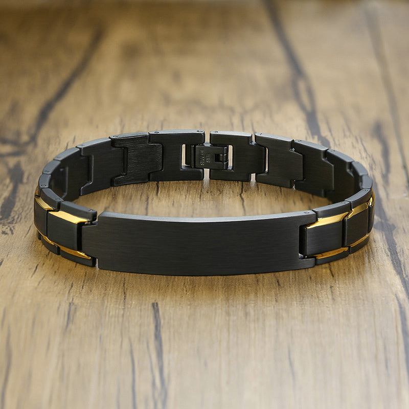 Custom Engraved Black Matte Chain Bracelet for Men